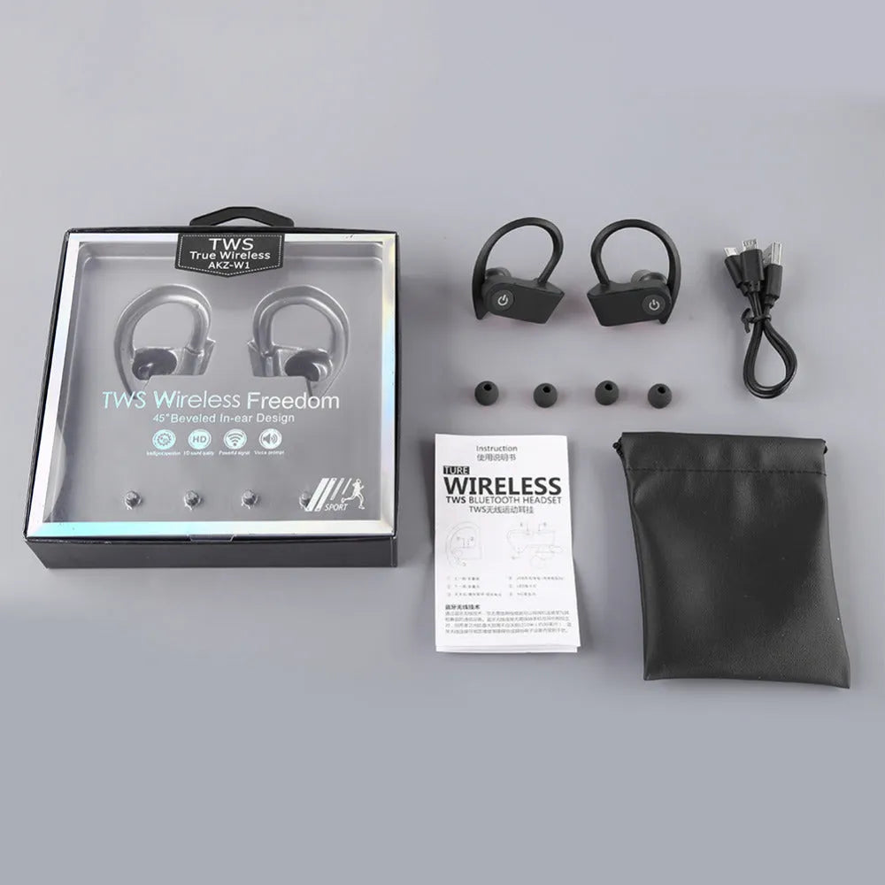 Black wireless Bluetooth headphones with V5.0 technology and ergonomic in-ear design