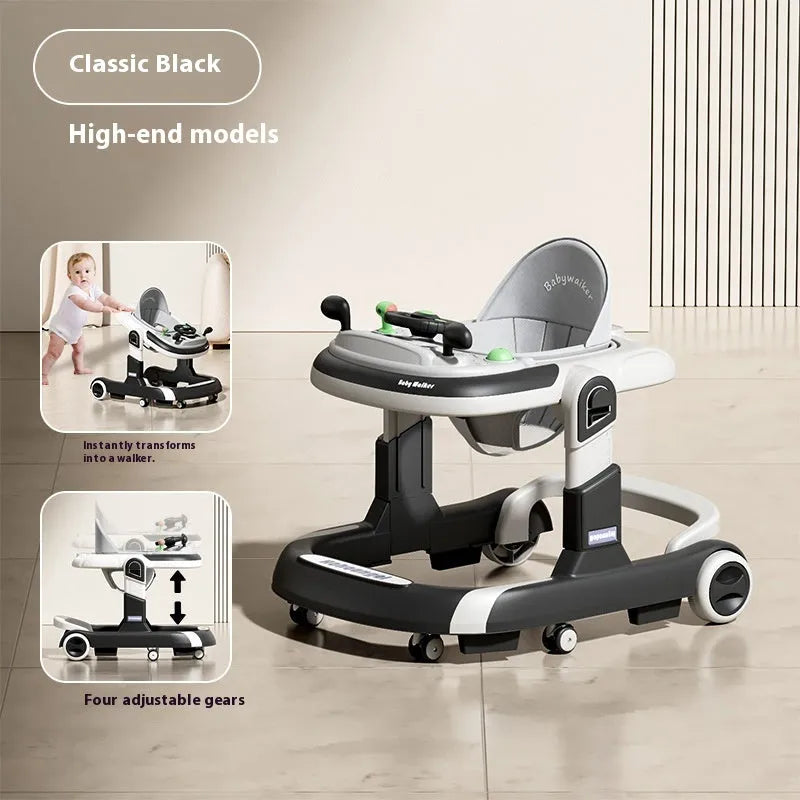 Baby walker lightweight folding anti-rollover with black plate music pattern and sunshade