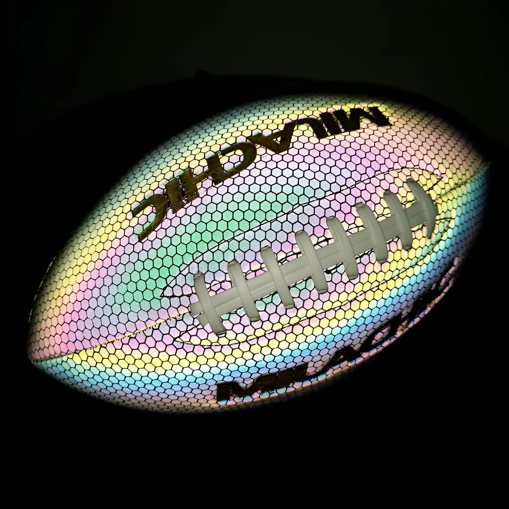 Luminous fluorescent reflective football PU fabric size 9 with machine stitching on grass