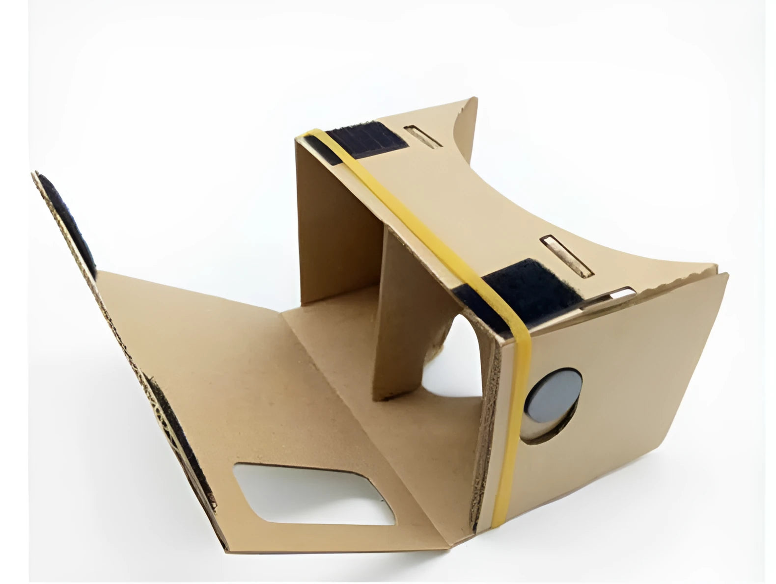Pink and white cardboard VR glasses for smartphones with adjustable rubber band head strap