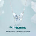 925 silver women's necklace with ice rain butterfly pendant on O-ring chain, adjustable 41-50cm length