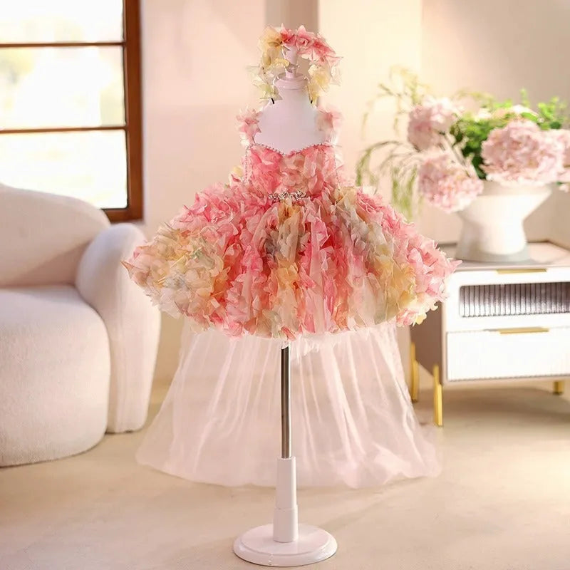 Pink girls' princess-style FARCENT dress with polyester outer and vinylon lining