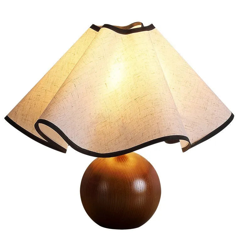Retro solid wood table lamp walnut creative petal design desk lamp with three colour Earth instrument