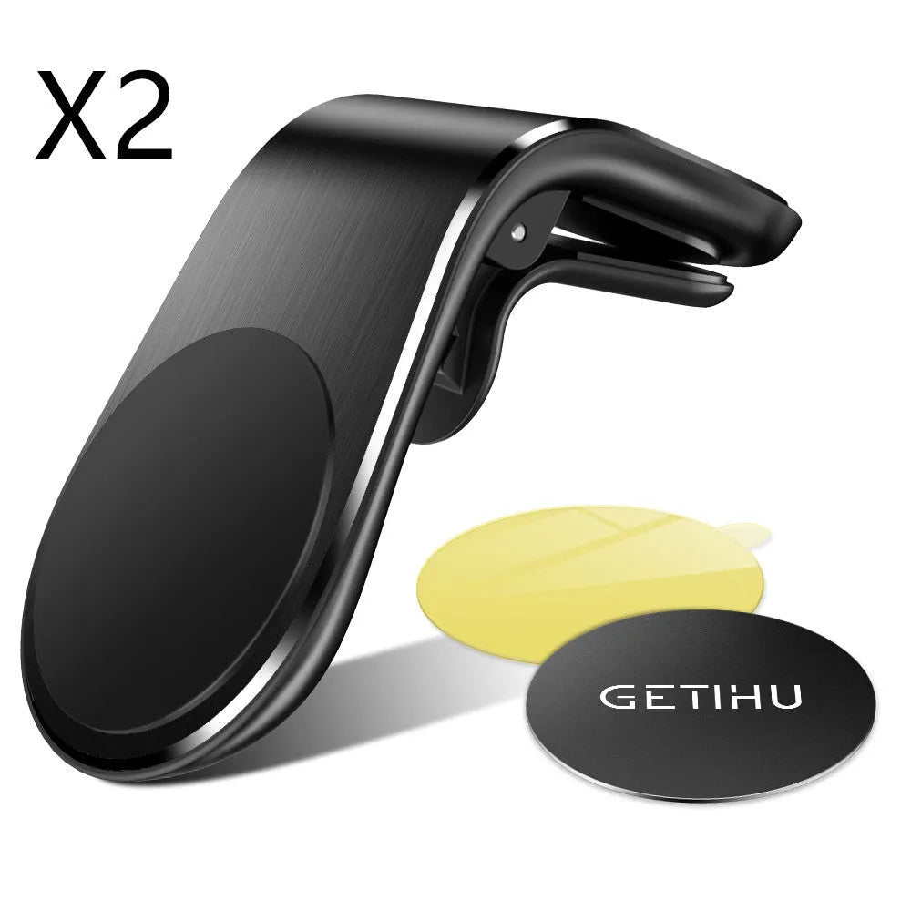 Car bracket phone holder with sticky gel pad in black mounted on car dashboard, universal fit for smartphones