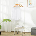 Single rod iron pulley storage car in white colour with clothes hanger