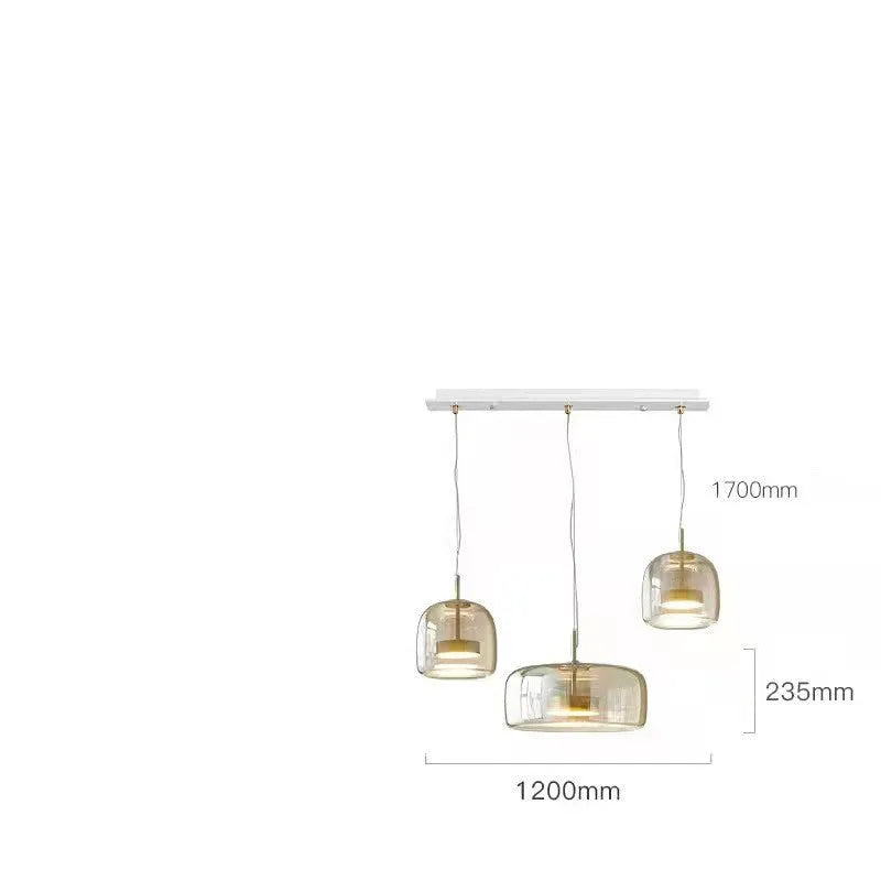 Glass ceiling chandelier with LED warm light in Cognac finish for living room or bedroom, 5-10sqm coverage area