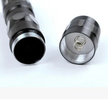 Black aluminium alloy mini LED flashlight showing compact size and detail.