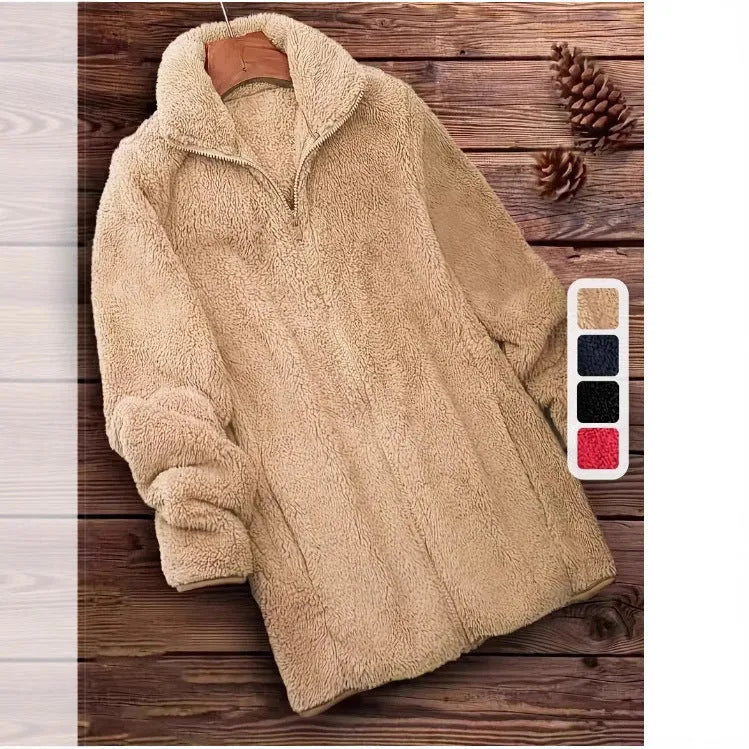 Double-sided velvet fleece outdoor coat in black, navy blue, or khaki colour