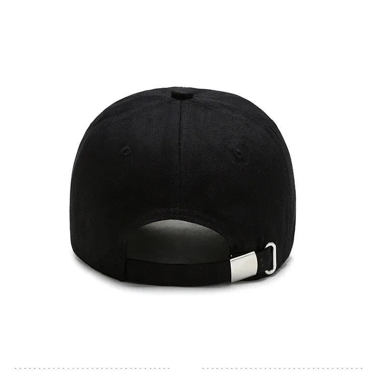 Embroidered cartoon pattern cotton baseball cap in black, white, and pink for men and women
