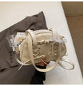 Women's bandage bow PU leather shoulder handbag with mobile phone compartment in beige colour