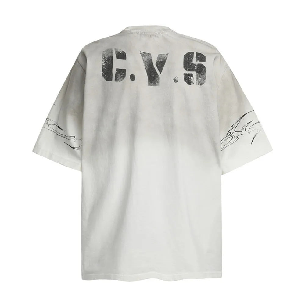 Men's short-sleeved printed t-shirt in pure cotton, shown in white and black.
