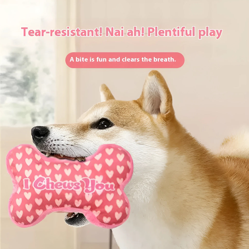 PP material pet plush dental toy with vocalisation feature in four colour options