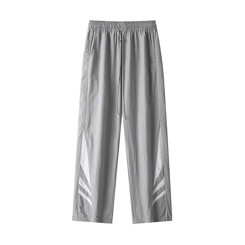 Men's black straight-leg casual trousers with button fly and loose fit