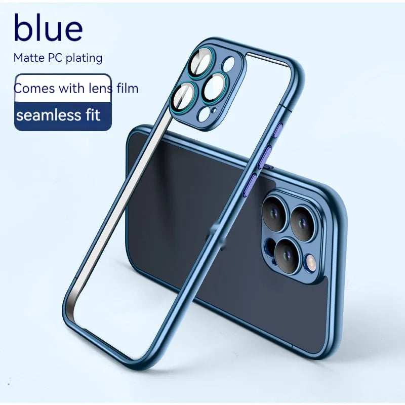 Shell Matte Plating Frame phone case for Apple iPhone with glass lens protector, Titanium Gray finish