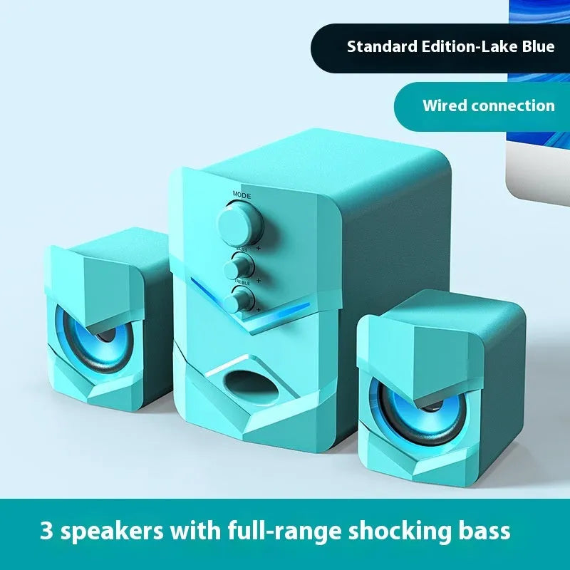 USB powered 2.1 channel plastic desktop speaker in black with knob control