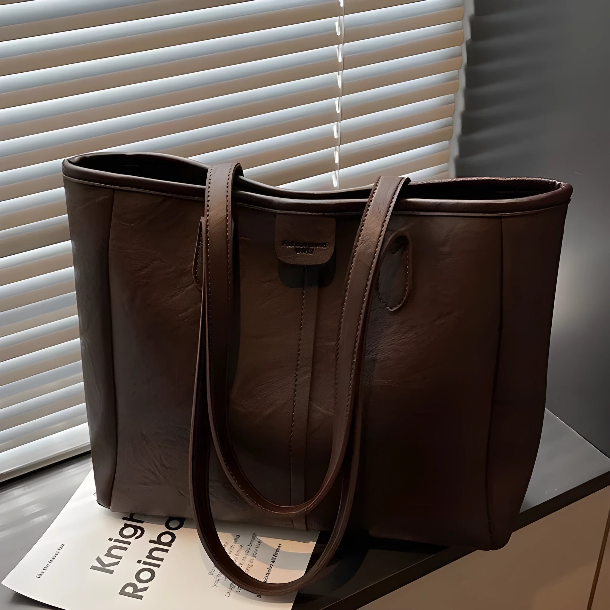 Women's large capacity PU shoulder bag in black with double straps, 37cm top width, 29cm height