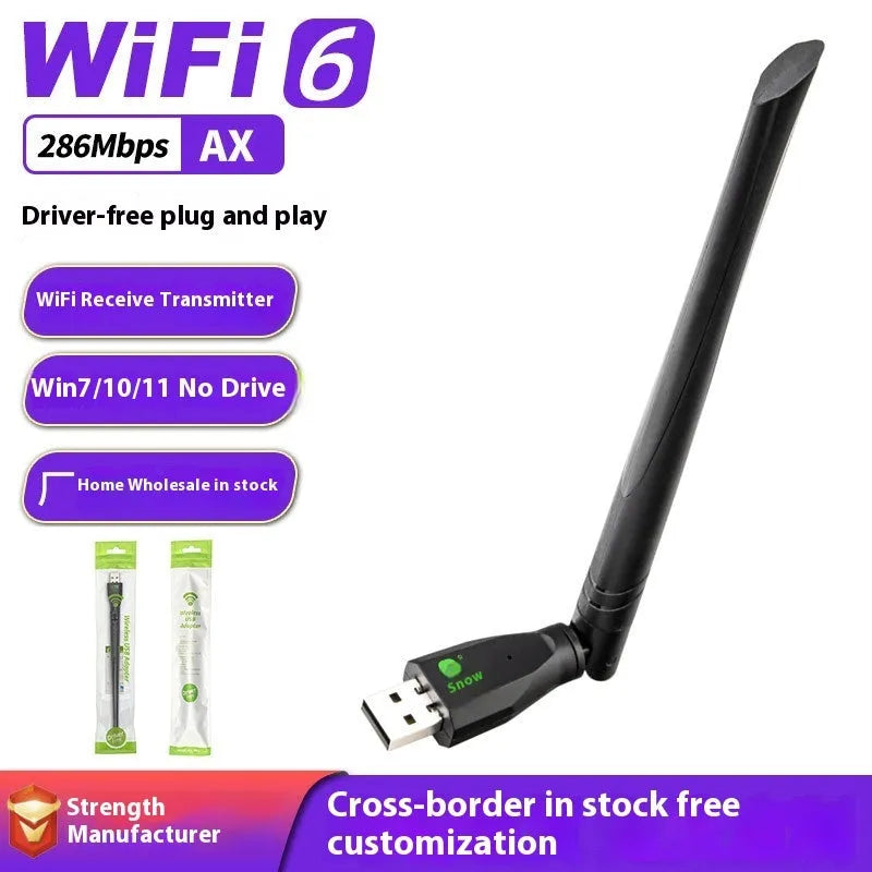 Black USB WiFi 6 wireless network card adapter for desktop and laptop computers