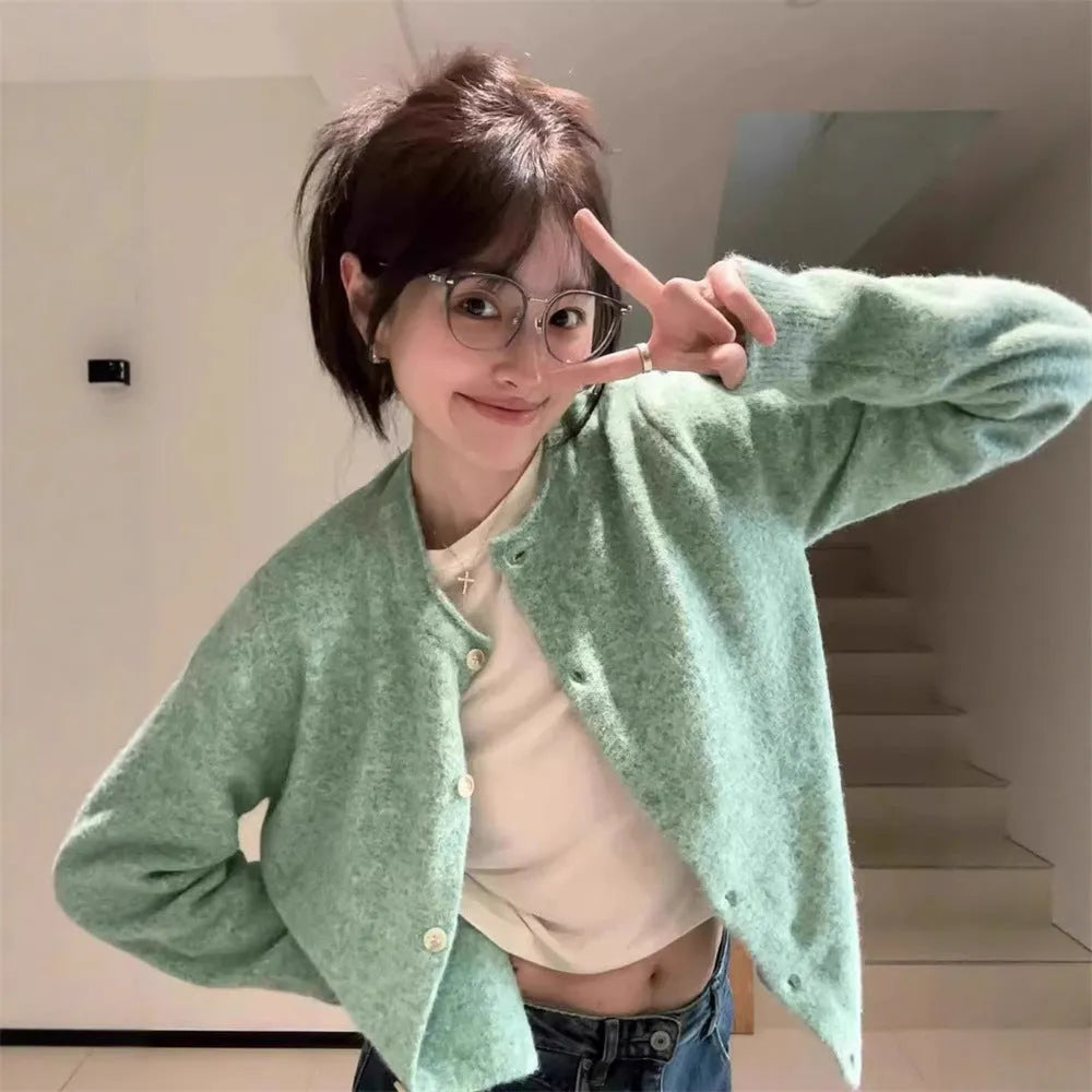 Loose fit long sleeve knitted cardigan for women in picture colour, polyester fabric with splicing design