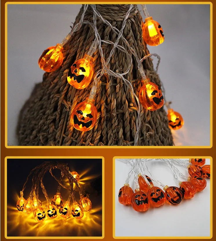 Halloween string lights with pumpkin, bat and ghost decorations in white, warm white or multicolour LED options