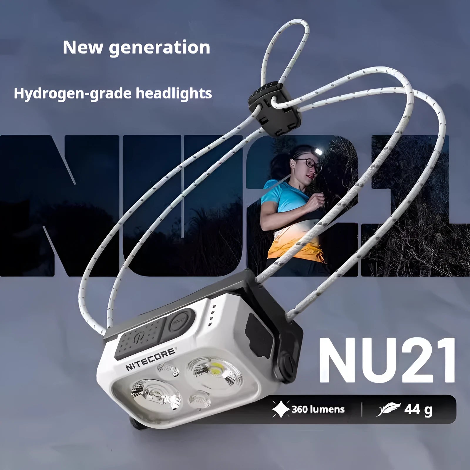Lightweight off-road running headlight with rechargeable 3W LED and ABS housing in black