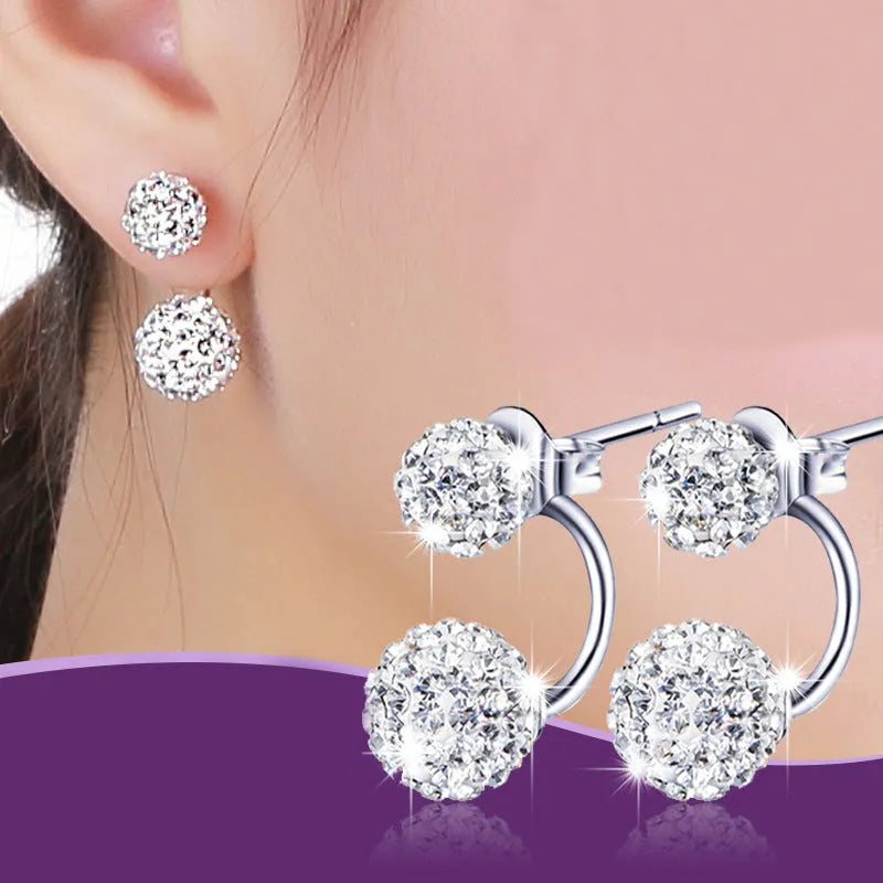 Rhodium plated 925 silver stud earrings with CZ diamond in silver colour 6mm