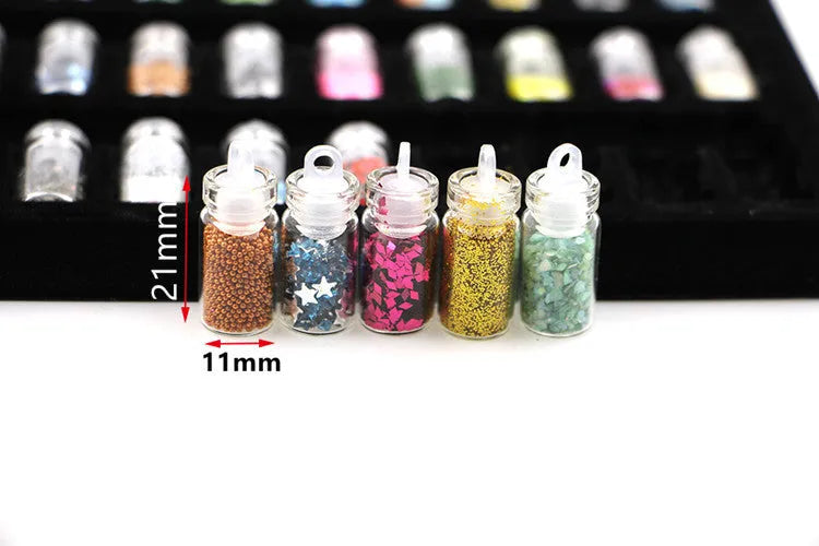 48-in-1 nail jewelry set with mixed colour sequins and powders 11x22mm for DIY manicure