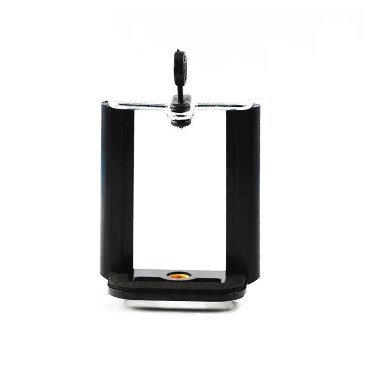 Black plastic mobile phone clip bracket for mounting smartphones on flexible hose arms