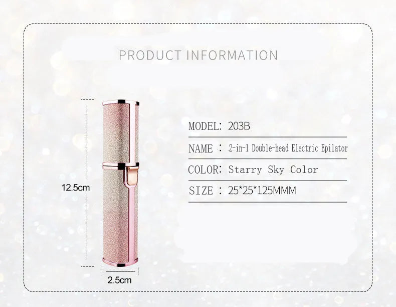 Lipstick-shaped ladies electric eyebrow trimmer with gold plated head in rainbow colour