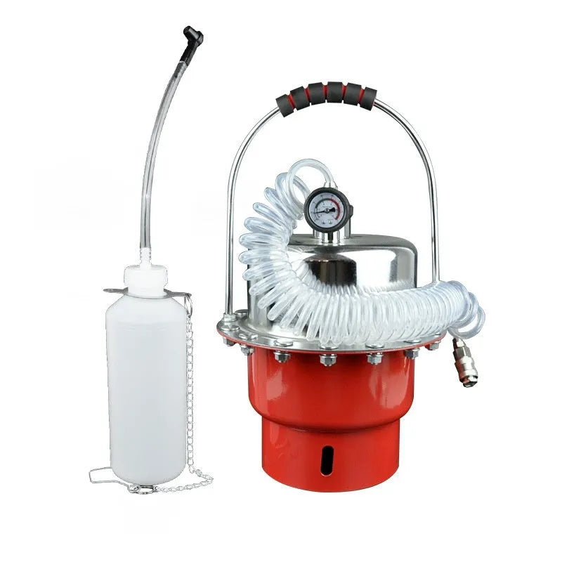 Pneumatic brake fluid replacement machine with pressure gauge and regulator, 49x30x42cm steel frame, 10 litre tank capacity