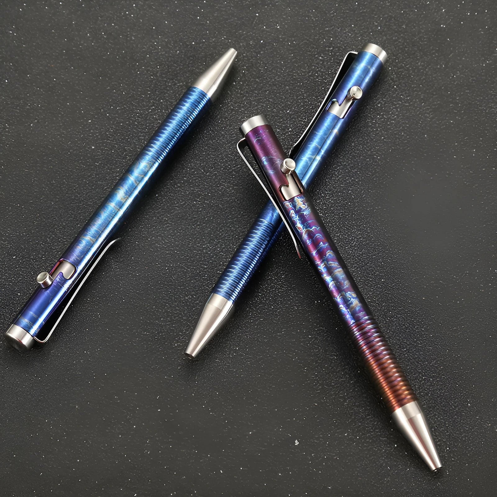 Titanium alloy tactical ballpoint pen with gun bolt handle and phantom colour finish