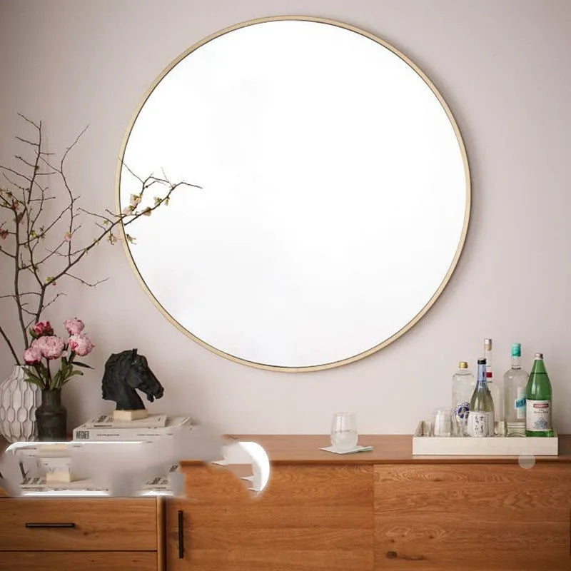 Round metal bathroom wall mirror in black 30cm diameter with iron frame