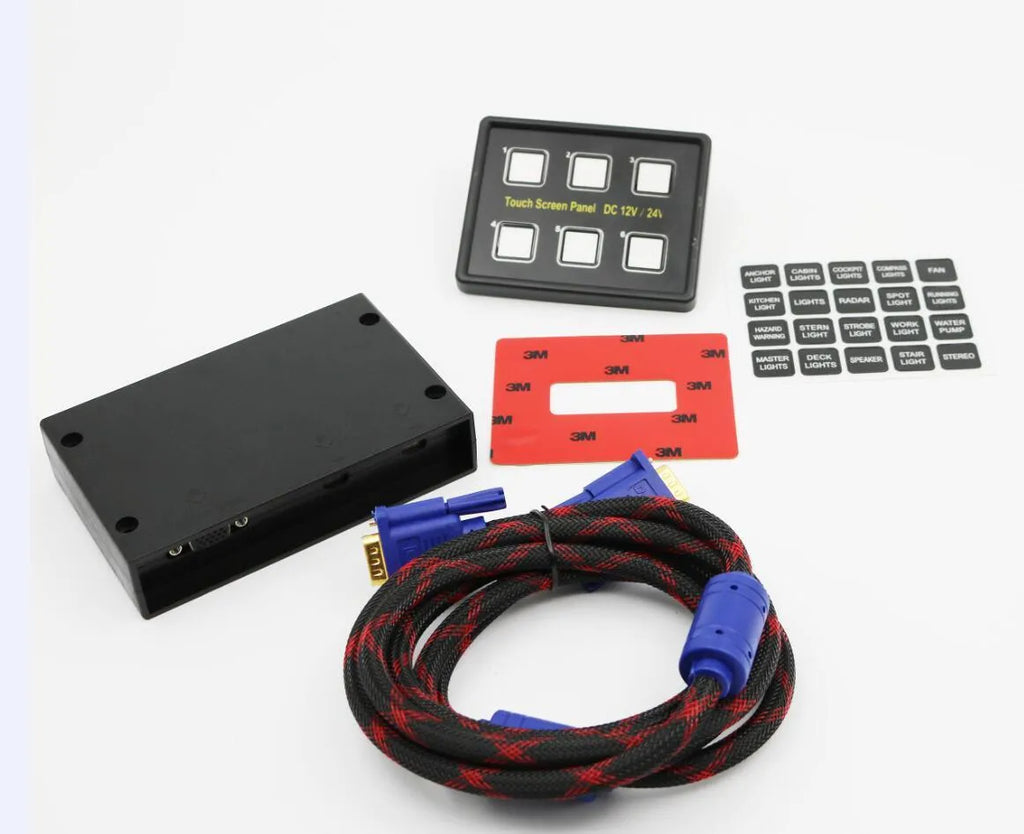 Wrangler 6-way touch switch panel black with blue and white LED indicators for car boat bus modification