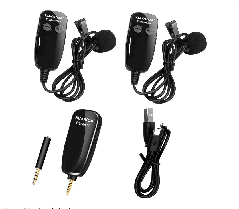 Black lavalier lapel microphone with 3.5mm plug for mobile phones on a clip.