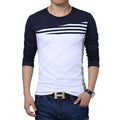Colourblock T-shirt with white contrast collar for business gentlemen over 35, made from combed cotton and viscose blend