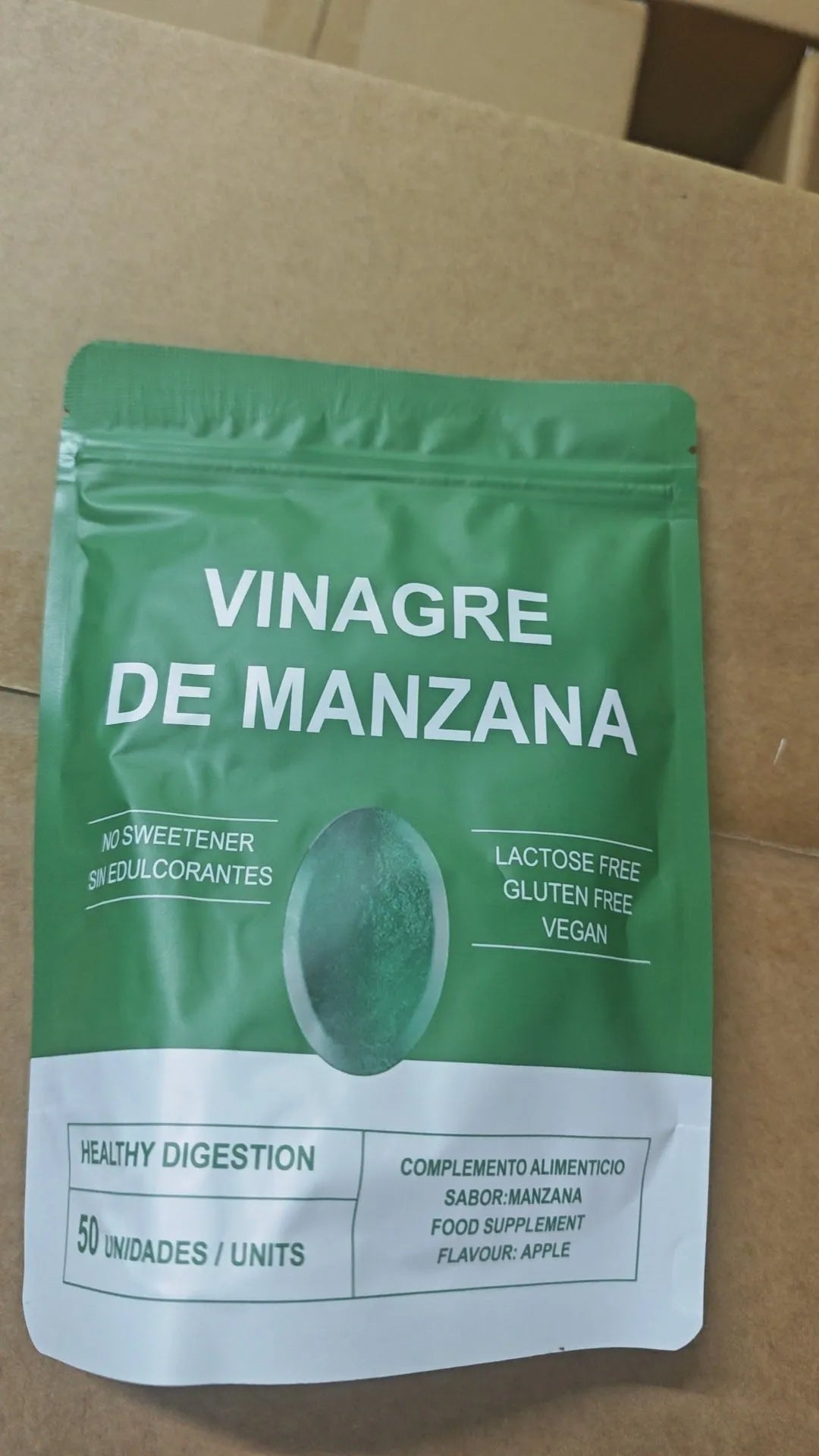 Bottle of apple vinegar soft candy with 50 tablets for adult dietary supplement use