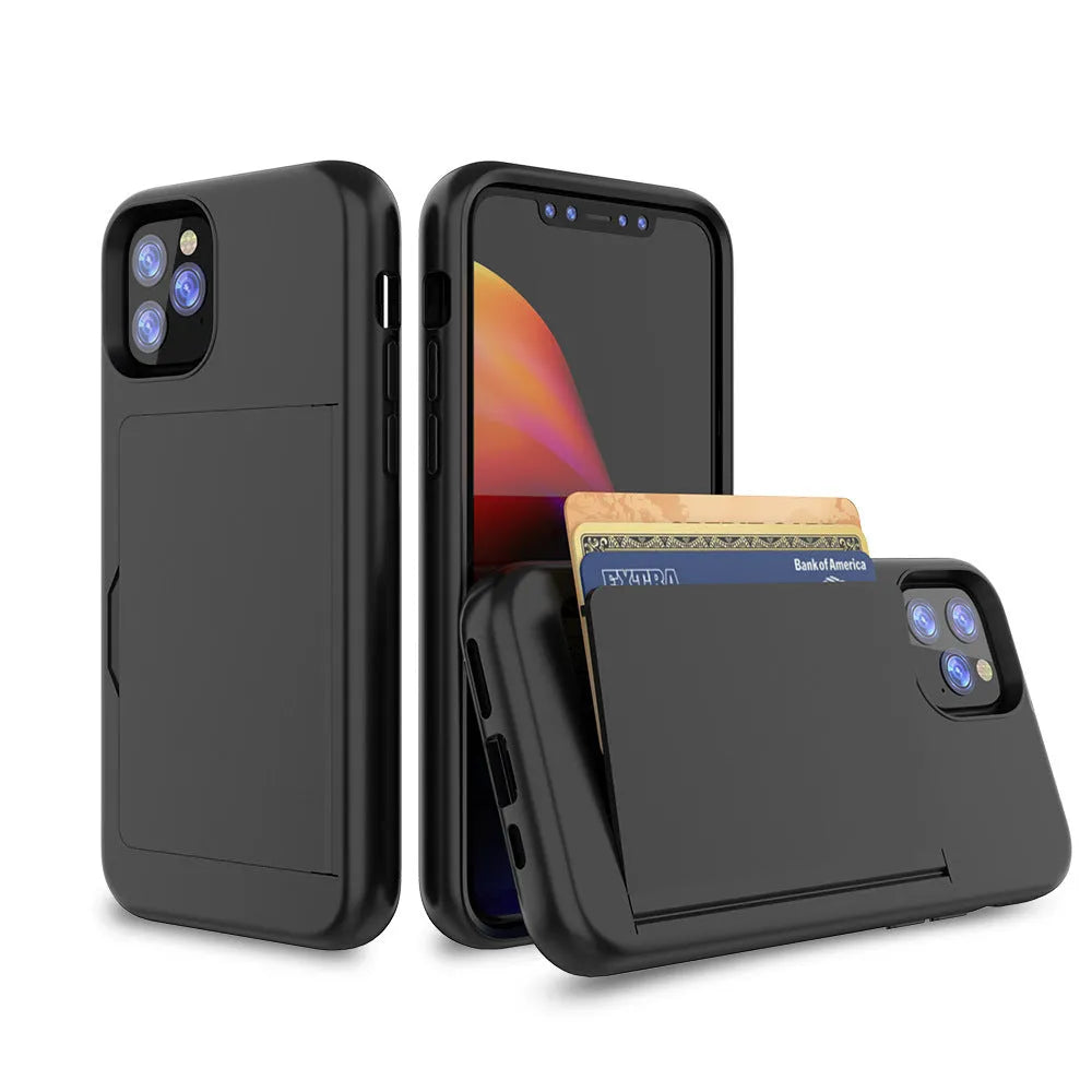Solid colour protective mobile phone case for iPhone 11 series in black, red, pink, blue, dark blue, or purple