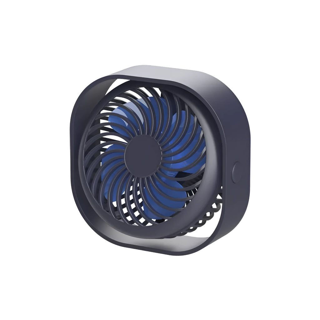 USB desk fan with 360-degree rotation in modern alarm clock design