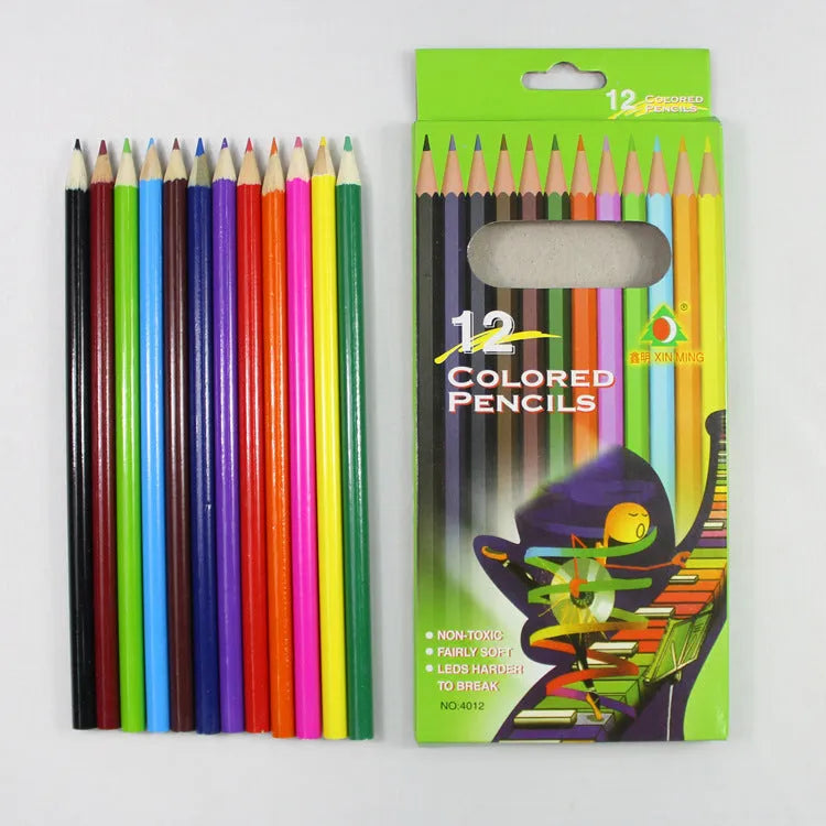 Children's 12-color wooden colored pencil set with 2B lead in assorted shades