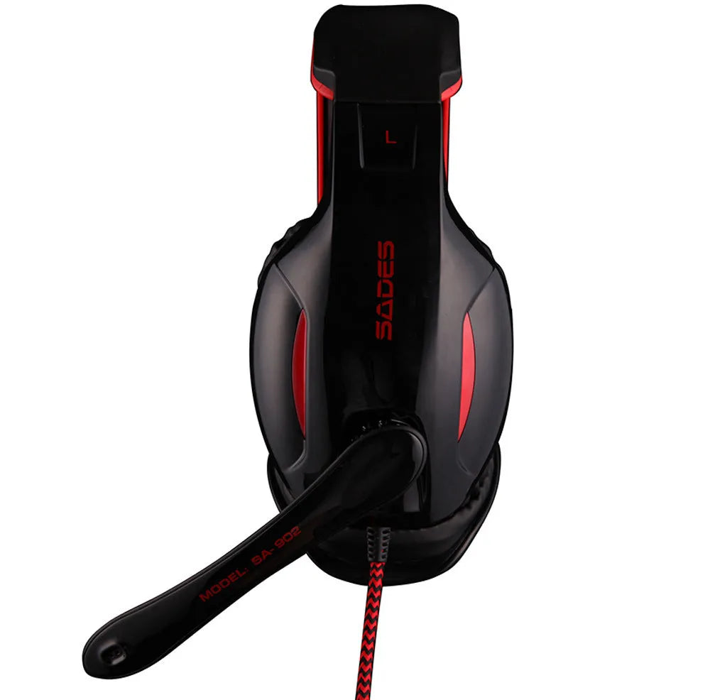 SADES SA902 black USB gaming headset for PC with over-ear design and LED lighting