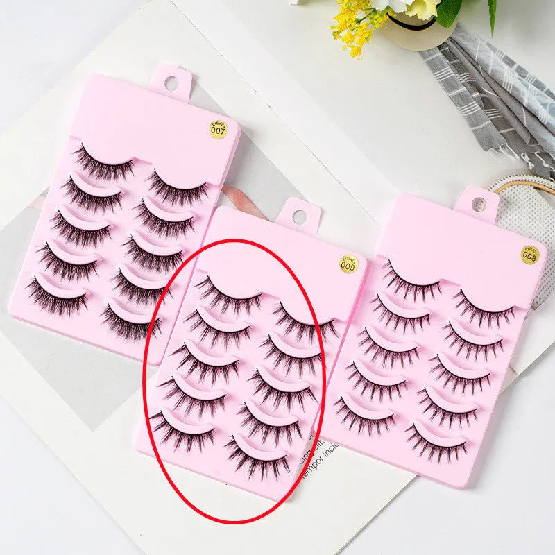 Pack of manga-style false eyelashes showing three wispy styles 007, 008, 009 for anime cosplay makeup.