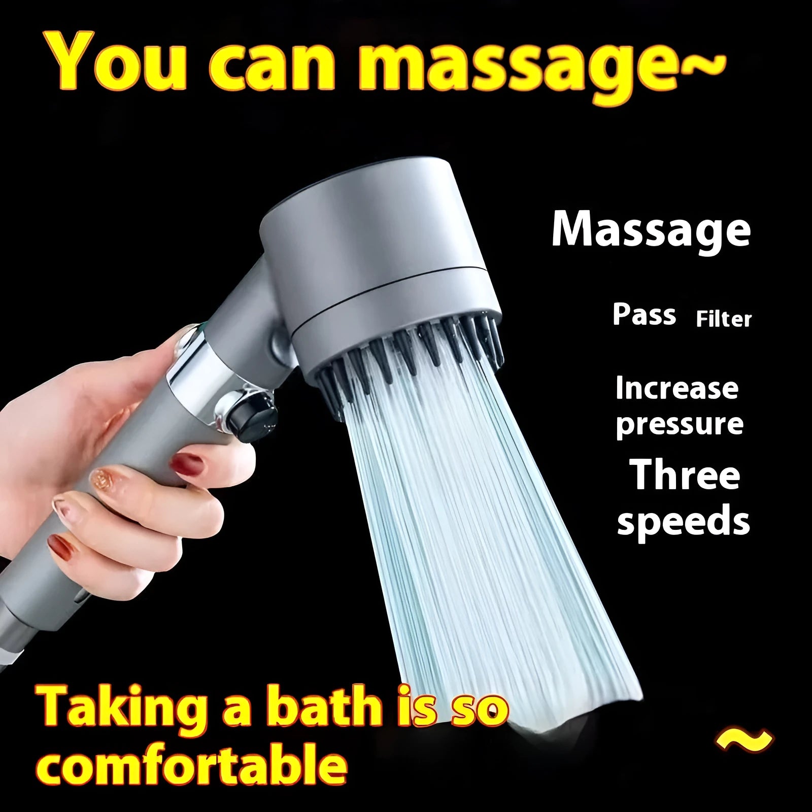 Portable ABS plastic shower head with three spray mode settings