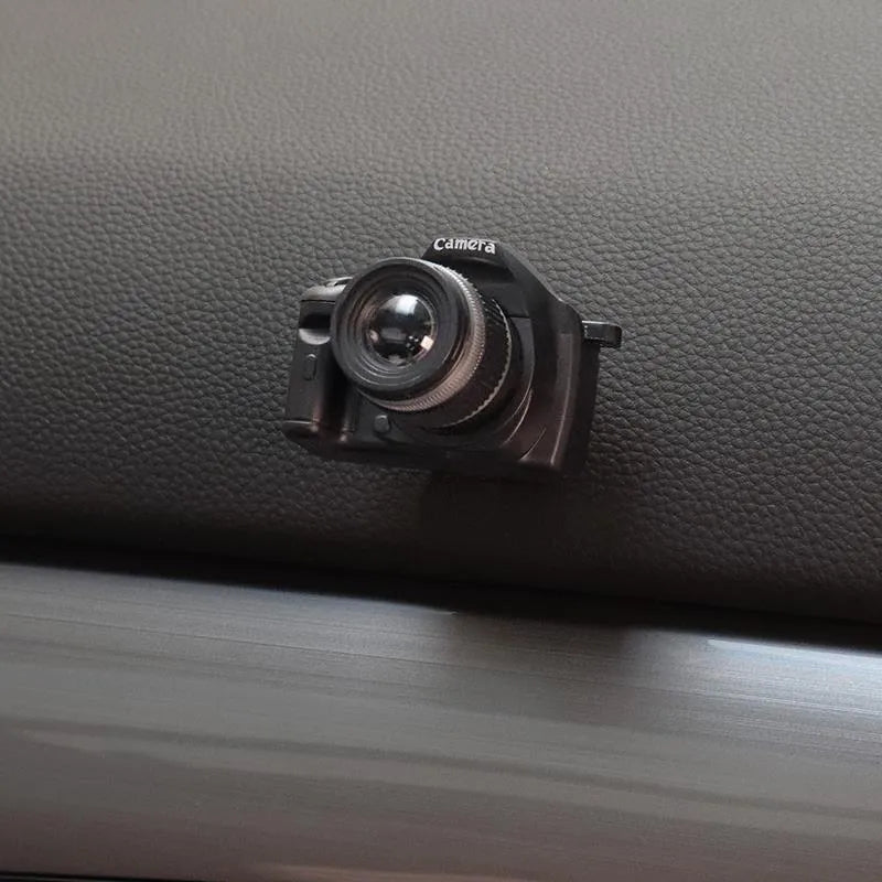 Set of four retro camera dot design plastic adhesive hooks for car interior, each measuring 4.2cm by 2.5cm.