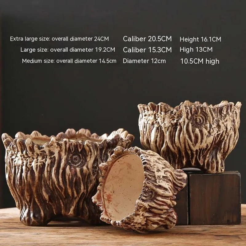 Ceramic flower pot wood shaped tree root design extra large size for succulent plants home gardening