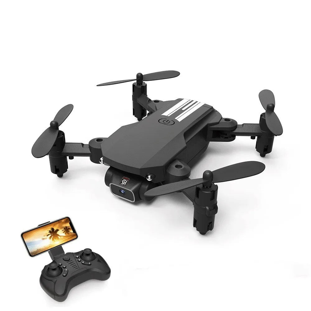 Mini folding drone 4K WiFi FPV in black with foldable arms and LED lights