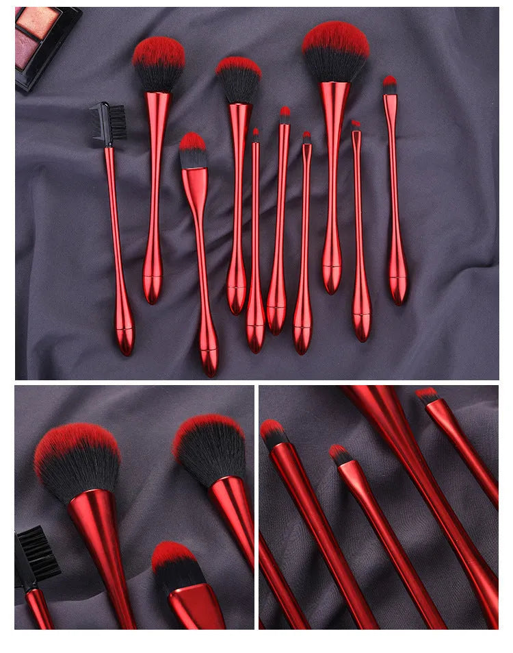 Small waist makeup brush set with nylon bristles and plastic handles in multiple colours