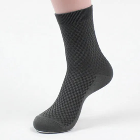 Men's bamboo fibre socks showing small square pattern in five colour options