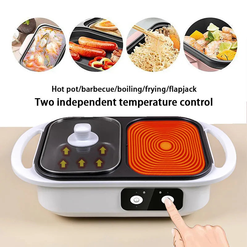 White or green dual-function electric hot pot with mechanical controls and compact design
