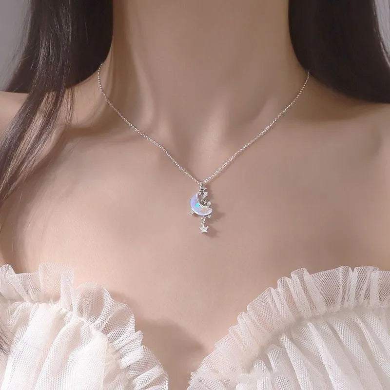 Moon Splash Star River copper necklace for women with blue or white colour star pendant and tassel detail on adjustable chain