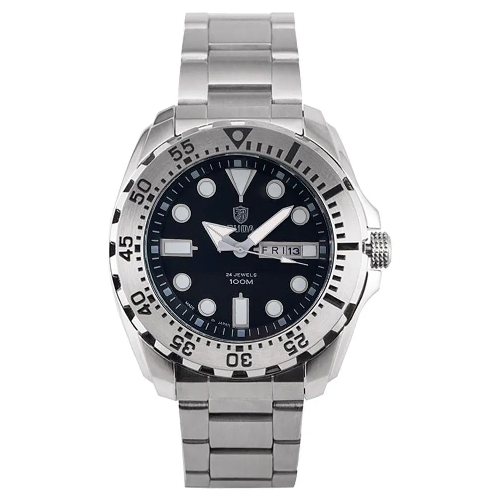 Men's waterproof luminous quartz watch with 15mm steel case and sports-style design