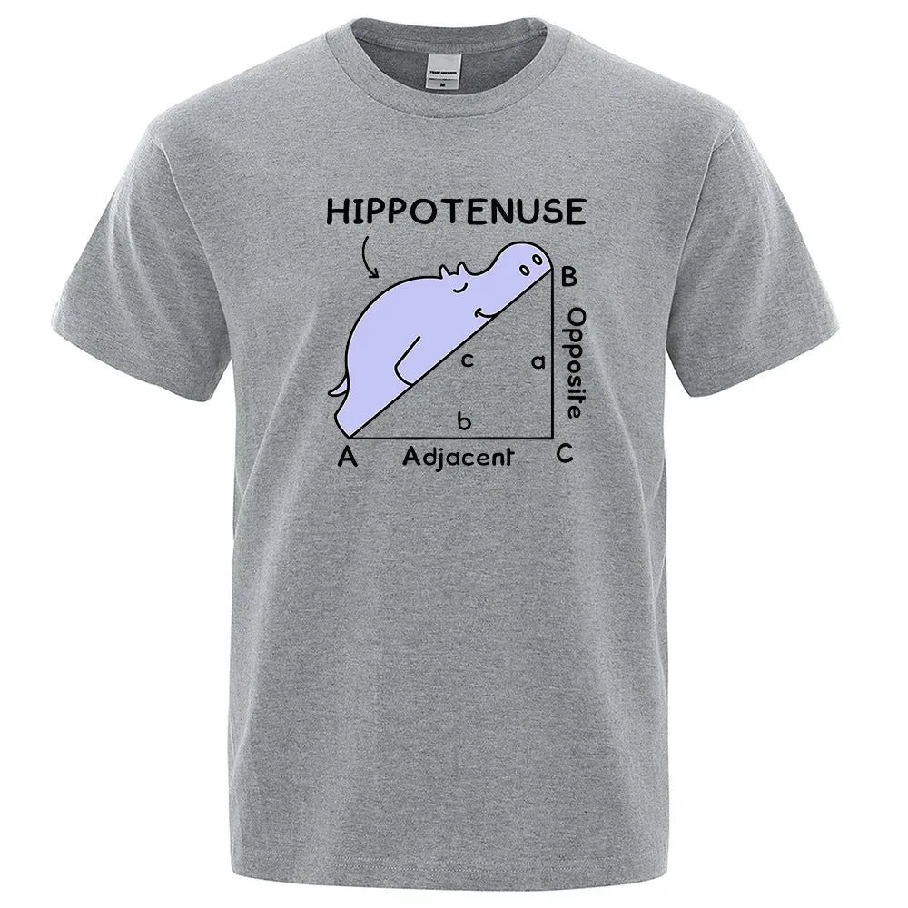 Funny Hippotenuse Opposite Adjacent mathematics graphic printed on a loose-fit cotton T-shirt.